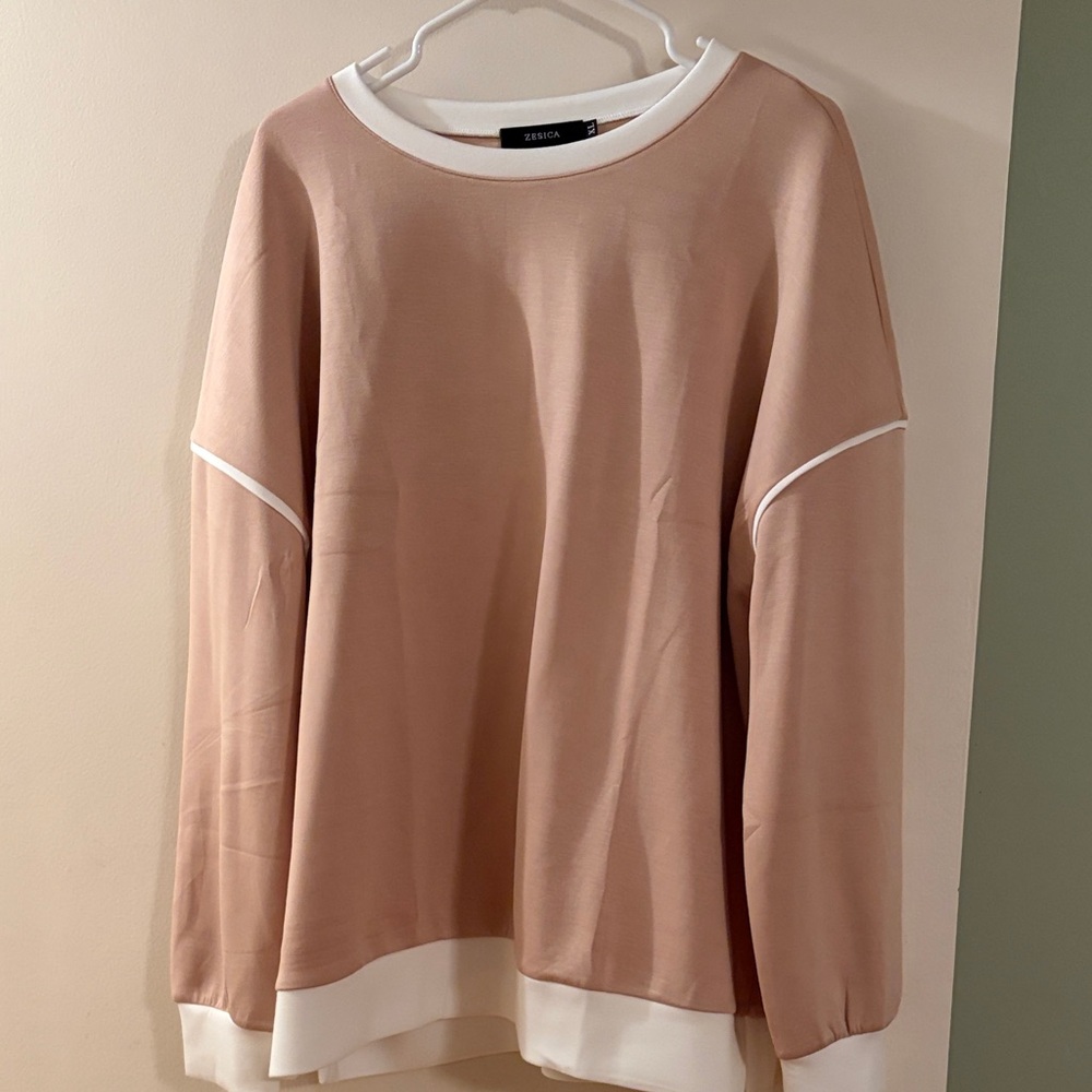 Zesica Blush Pink Contrast-Trim Sweatshirt